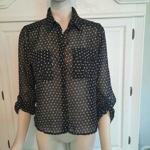 Passport black and white sheer blouse, size medium